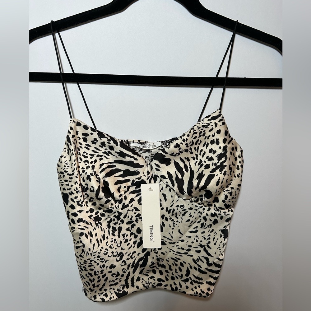 Timing Black and White Animal Print Top Small NWT